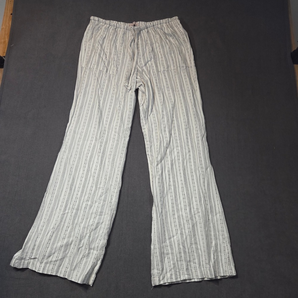 Sincerely Jules Wide Leg Pants Womens Large White Black Striped Linen Blend